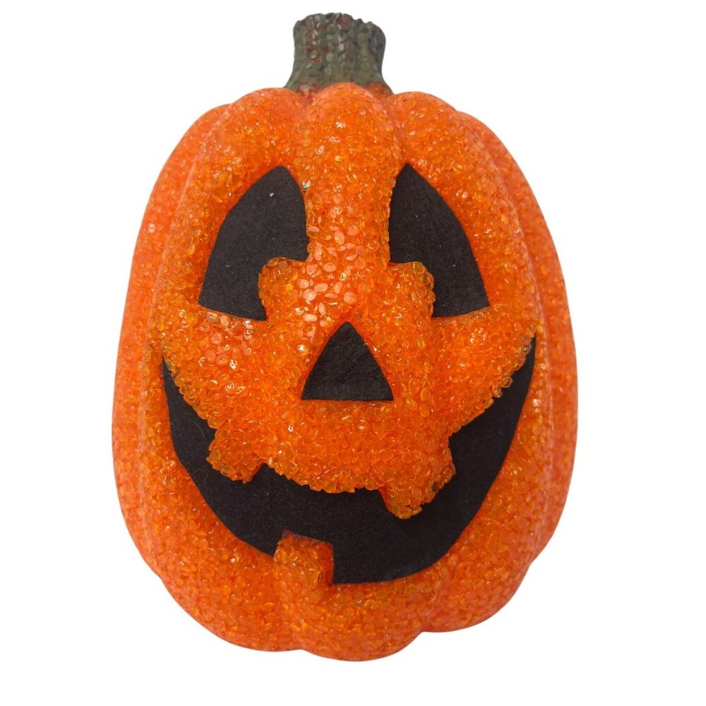 Vintage Jack O Lantern Halloween Pumpkin Melted Plastic Light Up 9.5 in